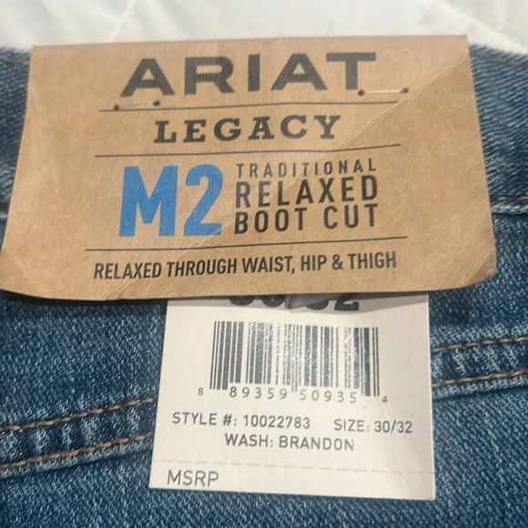 NWT ARIAT men’s denim jeans.M2 Traditional relaxed bootcut Branden Wash 30/32 - Picture 3 of 4